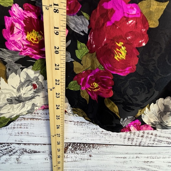 Vintage 100% Silk Wrap Top S Long Sleeve Black Bright Floral Whimsical Statement - Picture 3 of 11